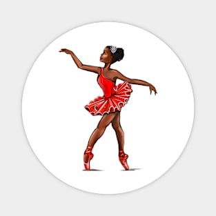 Ballet in red pointe shoes - African American black ballerina doing pirouette in red tutu Magnet